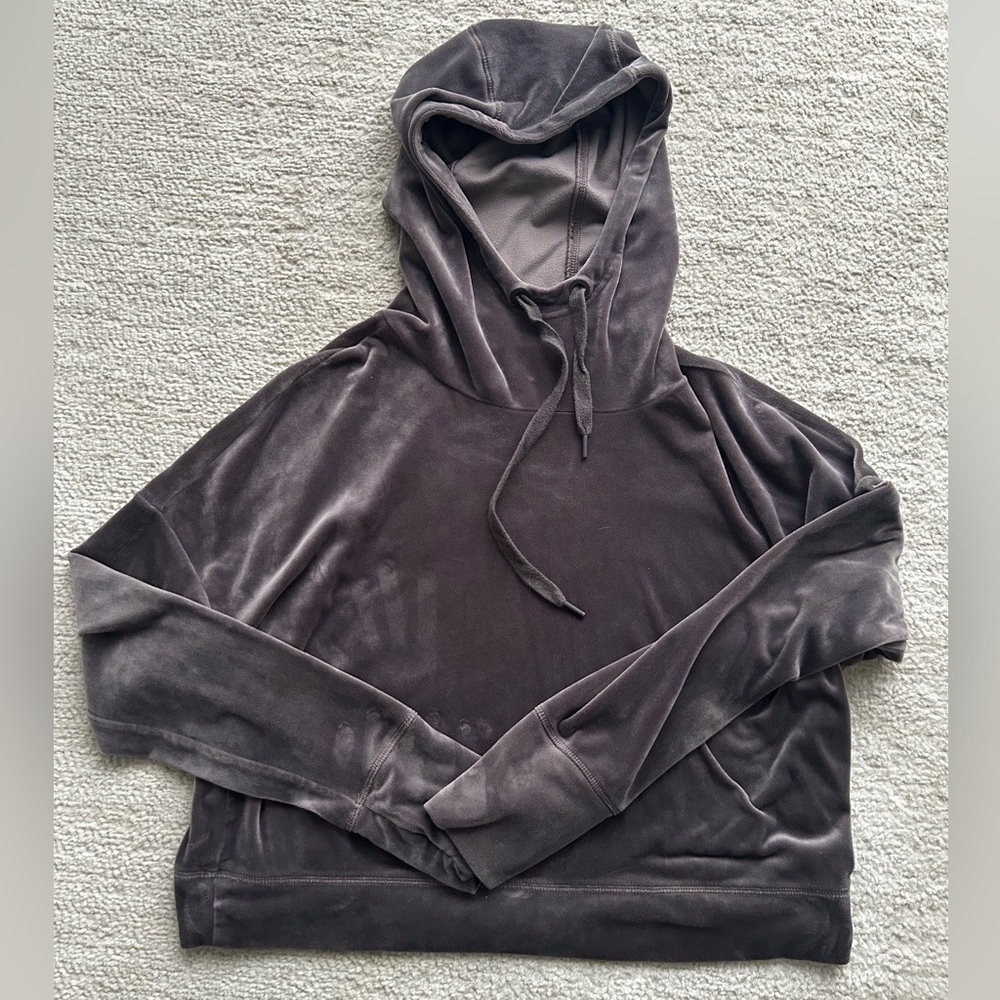 Aerie OFFLINE Gray Velour Sweatshirt Hoodie